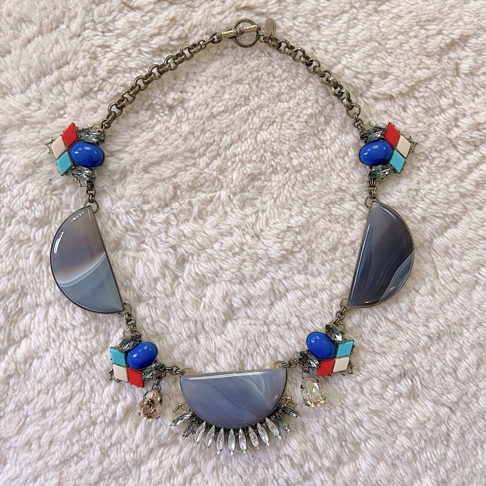 Anton Heunis Statement Necklace Swarovski crystal gold brass Stones Agate Chain